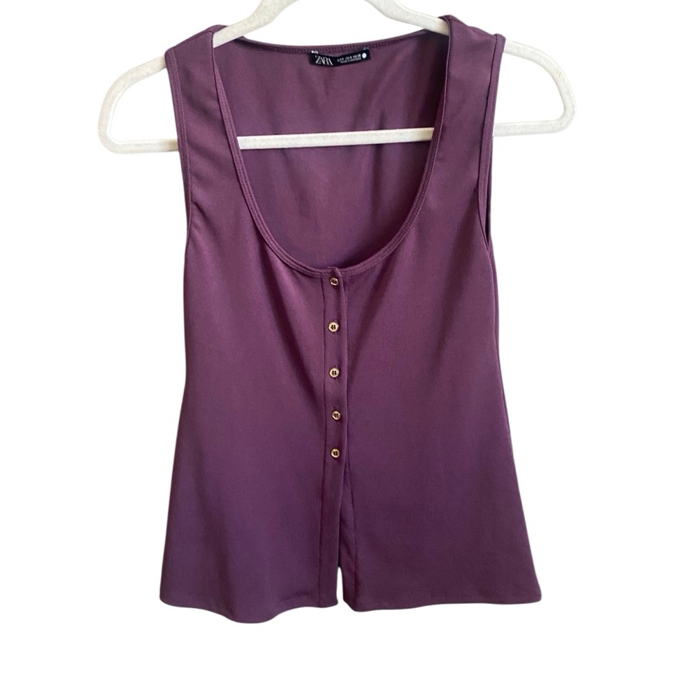 ZARA Sleeveless Purple Button Down Knit Top. Size Small. - Picture 3 of 6